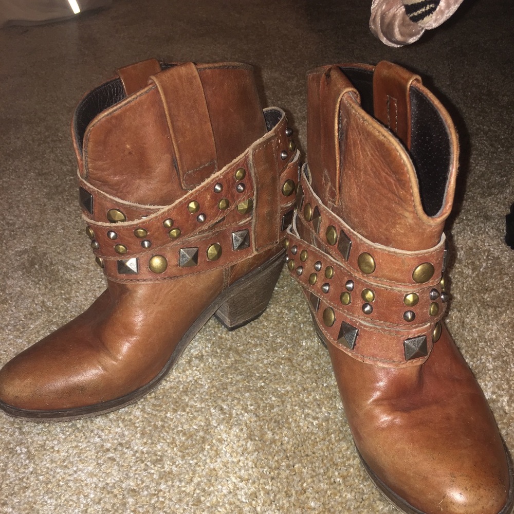 Brown booties with studs